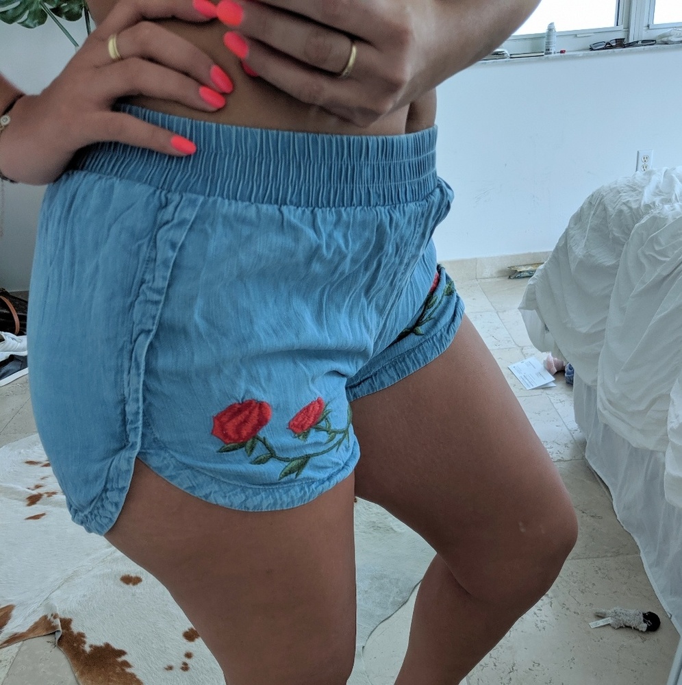 Floral denim hot shorts